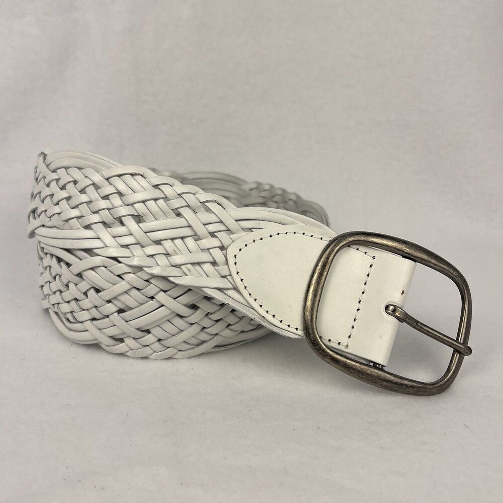 White Braided Wide Boho Coastal Bonded Leather Women’s Belt XL